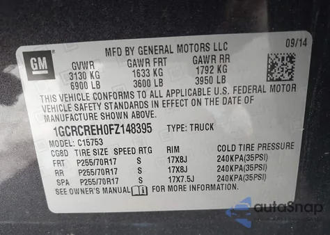 2015 Chevrolet Silverado 1500 1Lt from USA, damaged, VIN 1GCRCREH0FZ148395